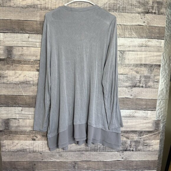 LOGO Lori Goldstein Cardigan Sweater Large Gray Layered Pockets - Picture 6 of 8